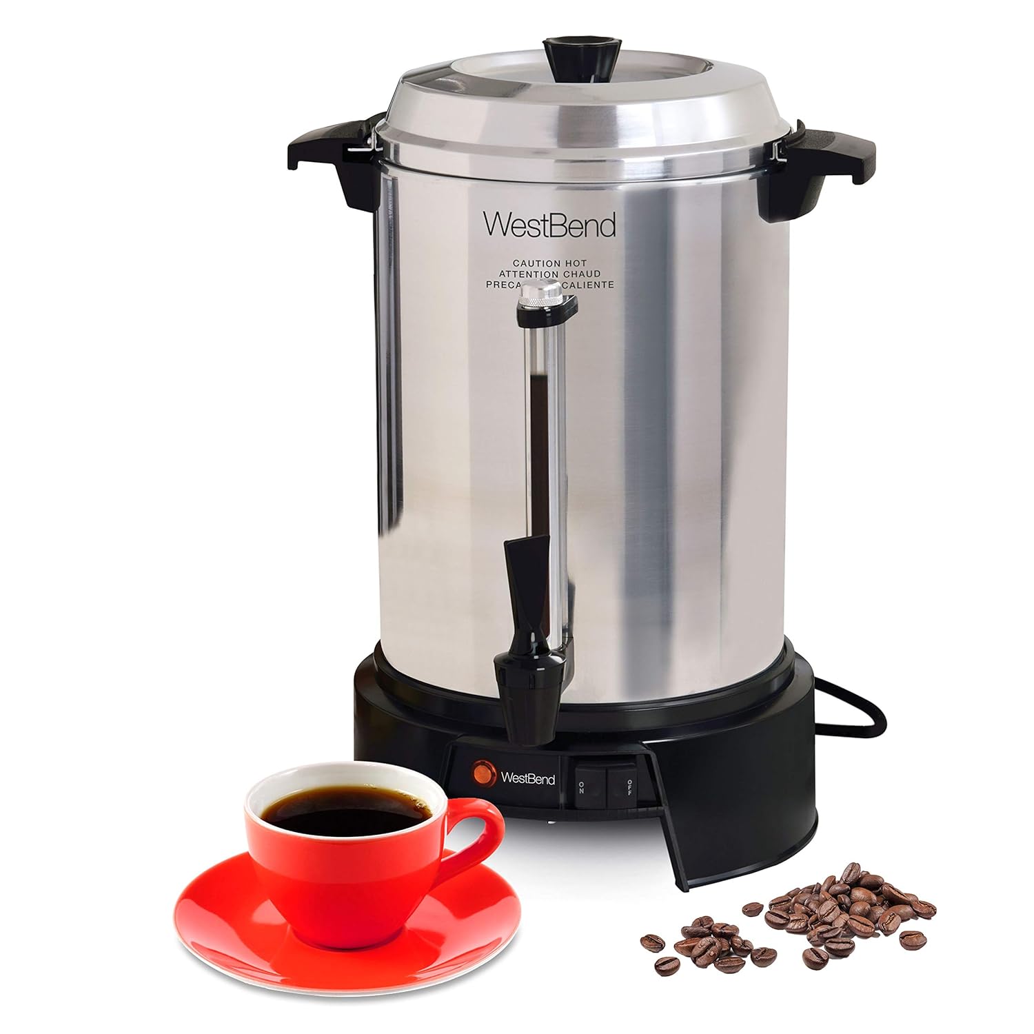 31ixuPL1Y1L._SL1500_.jpg West Bend Commercial Coffee Urn Highly-Polished Aluminum Features Automatic Temperature Control Large Capacity with Quick Brewing Smooth Prep and Easy Clean Up NSF Approved, 55-Cup, Silver - Image 1