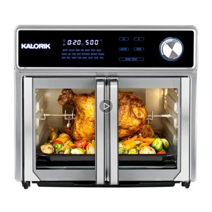 Kalorik Air Fryer Oven Grill MAXX Series 26-Quart with Smokeless Sear Technology Digital Controls Easy-View Door and 22 Smart Cooking Presets, Includes Cooking Accessories, 1700-Watts, Stainless Steel