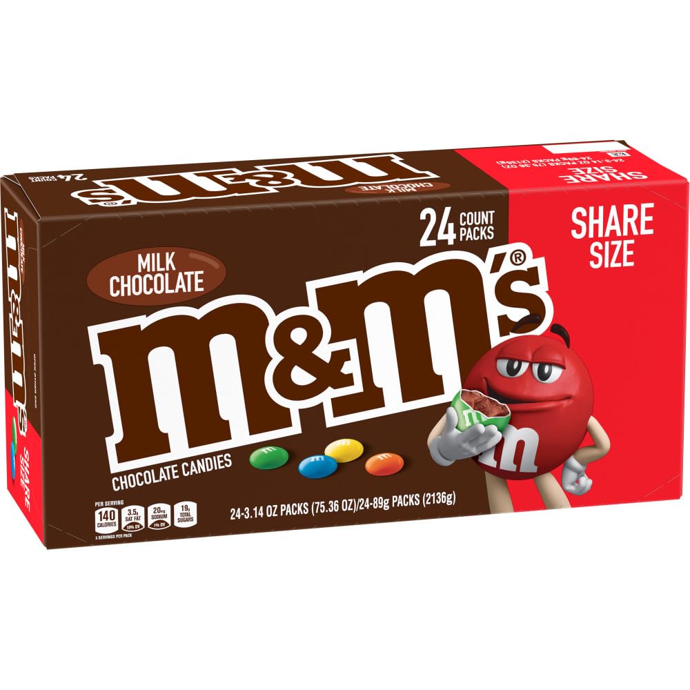 Version 1.0.0 M&M'S Milk Chocolate Candy Sharing Size 3.14 Ounce (Pack of 24) Box - Image 1