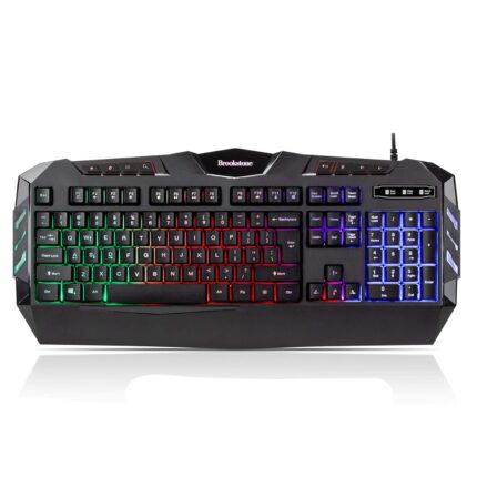 Brookstone USB Wired Gaming Keyboard with Multi-Color LED Backlit Keys and Numeric Keypad, Mac and PC Compatible (w/Palm Rest)